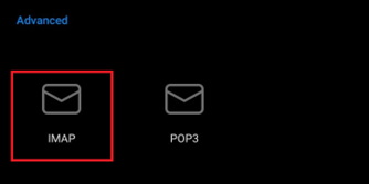 Advanced settings with IMAP option