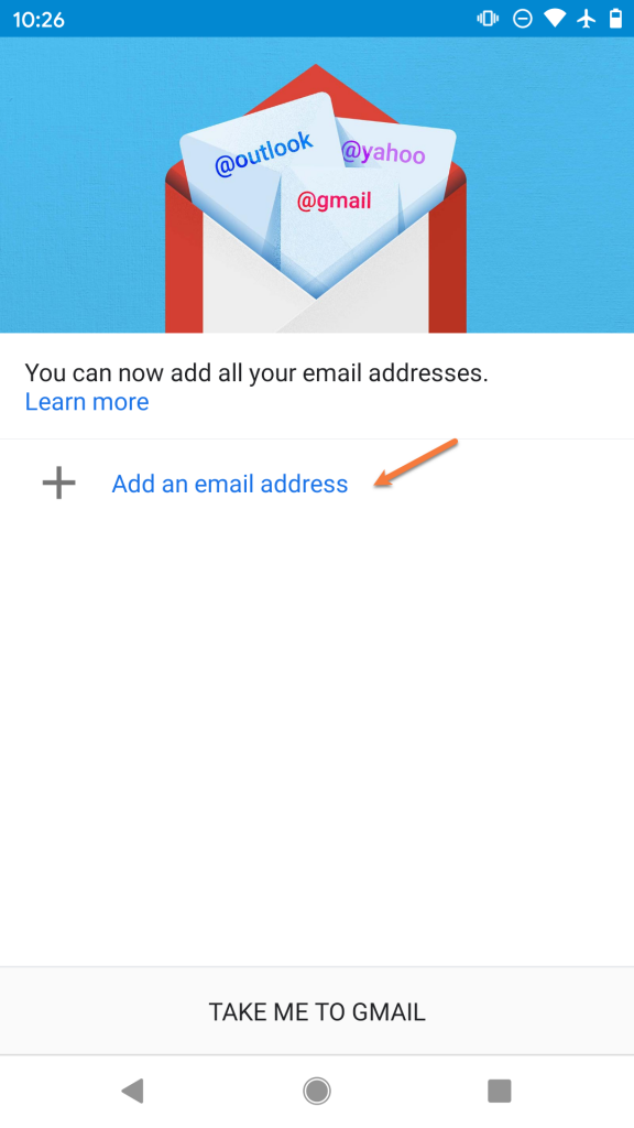 Set up email screen — select Other