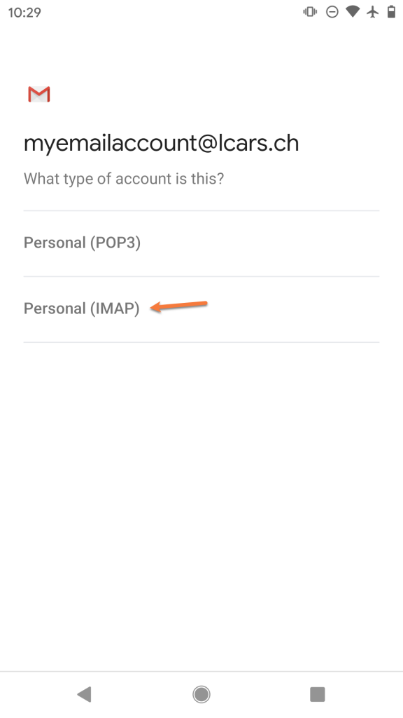 Choose Personal IMAP account type