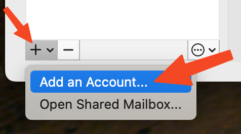 Accounts panel with plus button