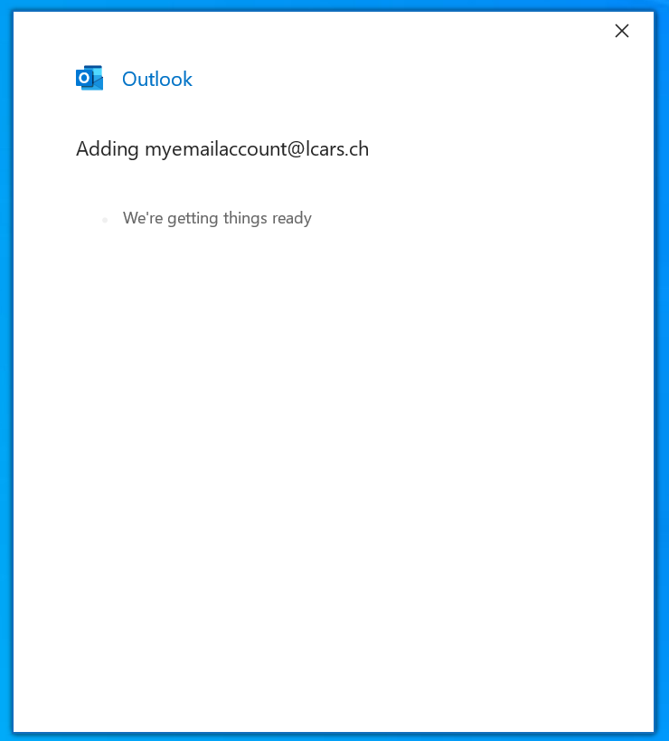 Password entry screen in Outlook account setup