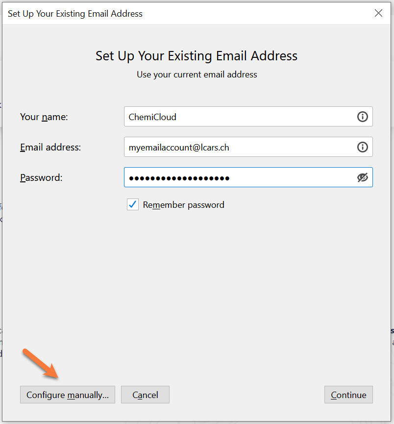 Account details form in Thunderbird